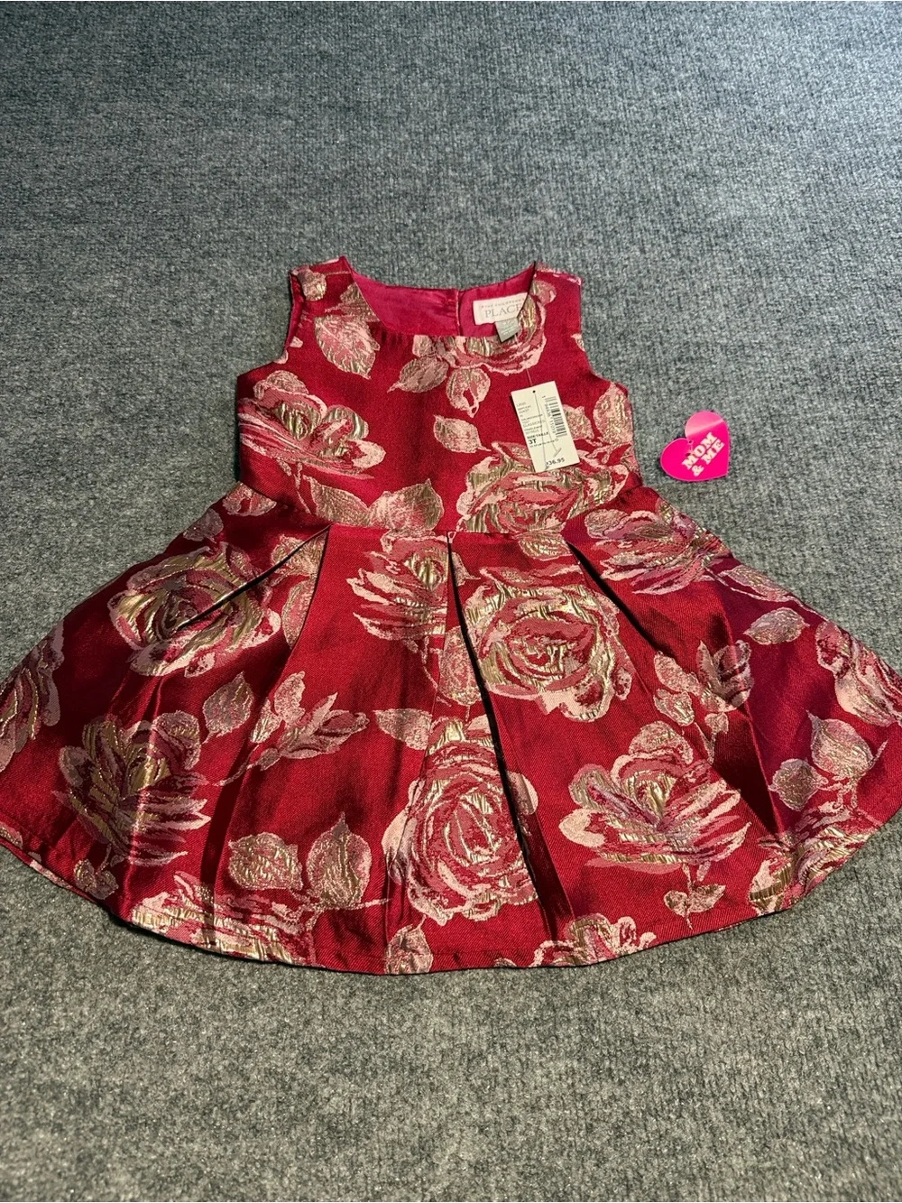 The Children's Place Red Dress with Gold Floral Jacquard